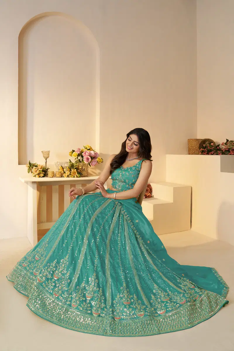 Kf 44 Sky Blue Jimmy Choo Embroidered Bridal Lehenga Exporters In India